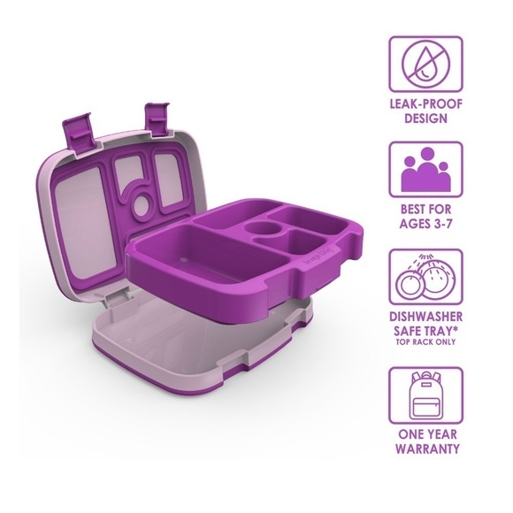 Bentgo Leak-Proof 5-Compartment Bento-Style Lunch Box, Kids, Purple - Picture 2 of 9